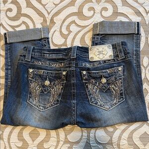 Miss Me Dark Blue Boot Cut Jeans with Embellished Pockets